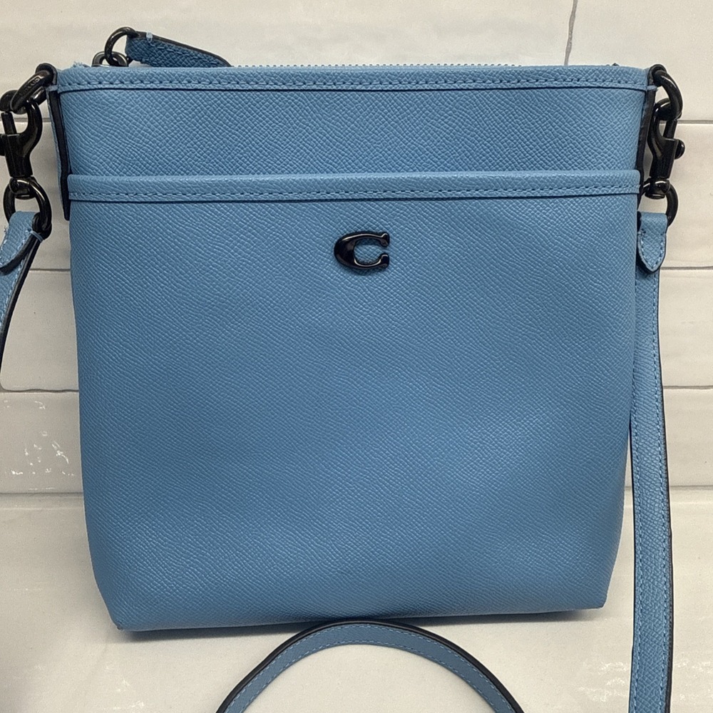 COACH Kitt Messenger Crossbody Bag Blue Crossgrain Leather Shoulder Purse CLEAN! - Picture 2 of 16